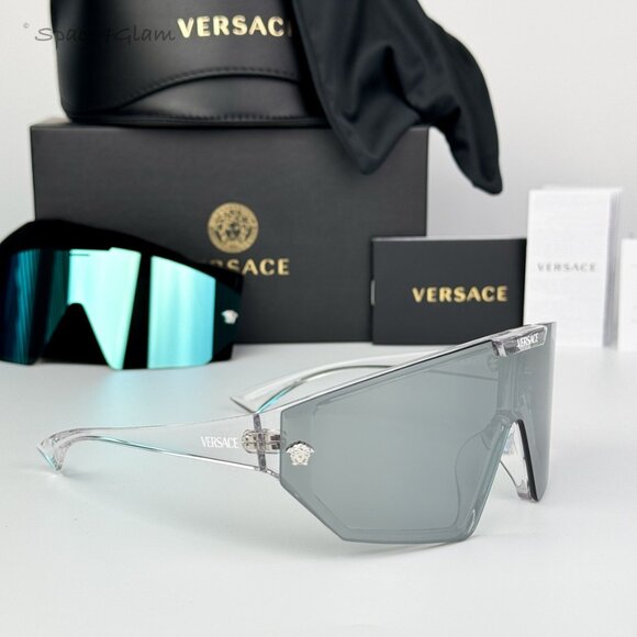 Versace Women Sunglasses Crystal Grey Mirror Blue Single Lens VE4461 148/6V NEW main image 4